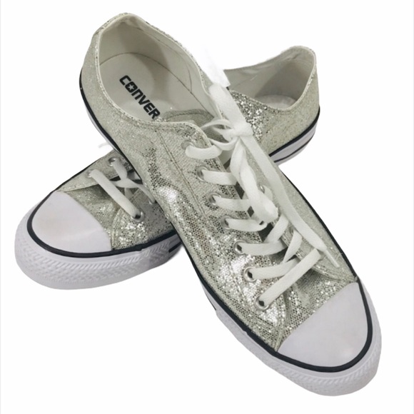 Converse Shoes - Converse Low Tops, Silver Sparkles Men 11/Women 13